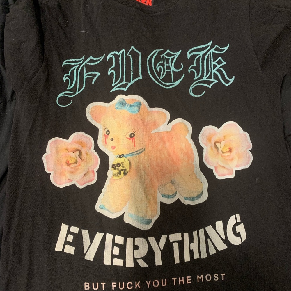 F*ck Everything lamb graphic Teen Hearts brand tee